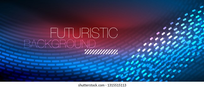 Partículas de luz brillantes en el espacio de neón oscuro, fondo abstracto brillante mágico. Diseño de vectores