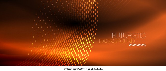 Glowing light particles in dark neon space, magic glow shiny abstract background. Vector design