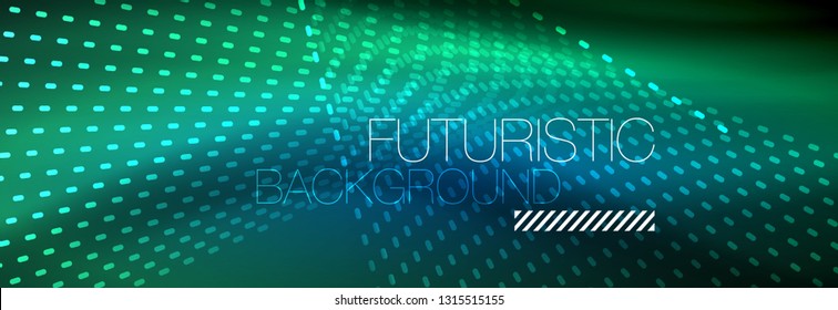 Glowing light particles in dark neon space, magic glow shiny abstract background. Vector design