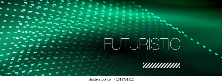 Glowing light particles in dark neon space, magic glow shiny abstract background. Vector design