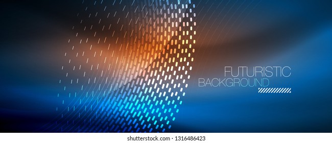 Glowing light particles in dark neon space, magic glow shiny abstract background. Vector design