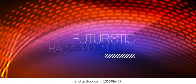 Glowing light particles in dark neon space, magic glow shiny abstract background. Vector design