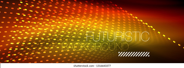 Glowing light particles in dark neon space, magic glow shiny abstract background. Vector design