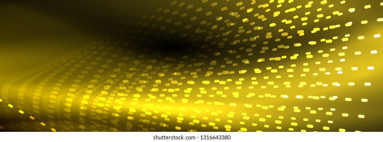 Glowing light particles in dark neon space, magic glow shiny abstract background. Vector design