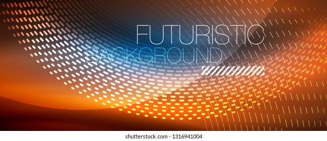 Partículas de luz brillantes en el espacio de neón oscuro, fondo abstracto brillante mágico. Diseño de vectores