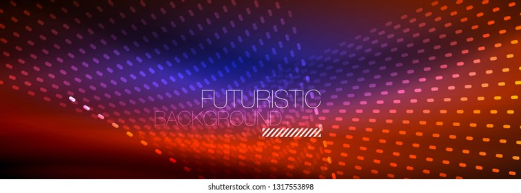 Glowing light particles in dark neon space, magic glow shiny abstract background. Vector design