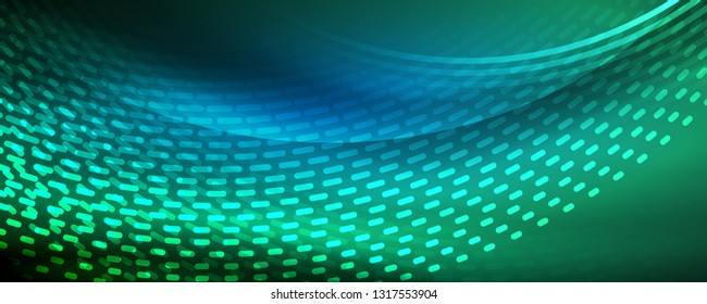 Glowing light particles in dark neon space, magic glow shiny abstract background. Vector design