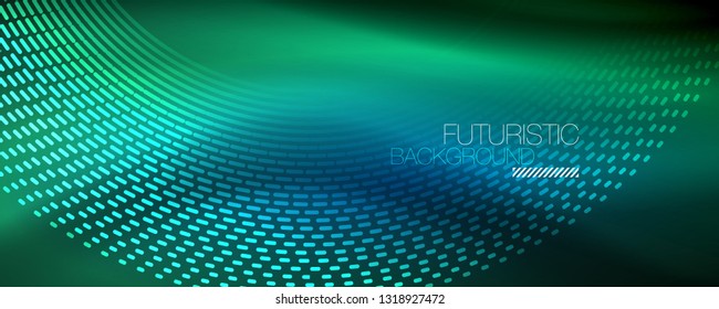 Glowing light particles in dark neon space, magic glow shiny abstract background. Vector design