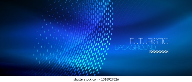 Glowing light particles in dark neon space, magic glow shiny abstract background. Vector design
