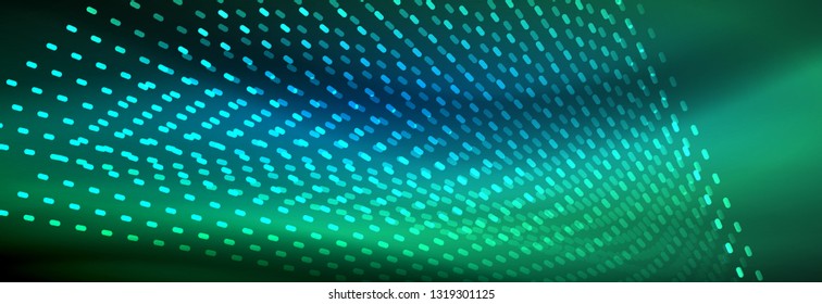Glowing light particles in dark neon space, magic glow shiny abstract background. Vector design