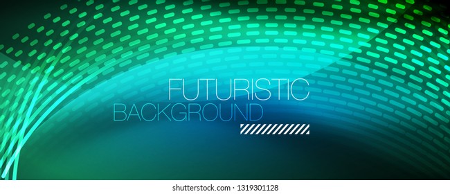 Glowing light particles in dark neon space, magic glow shiny abstract background. Vector design