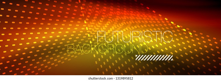 Glowing light particles in dark neon space, magic glow shiny abstract background. Vector design