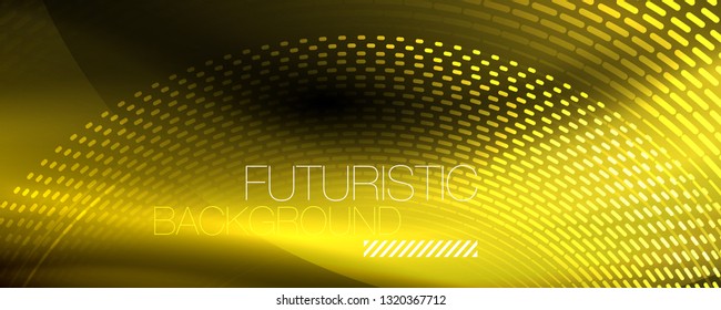 Glowing light particles in dark neon space, magic glow shiny abstract background. Vector design