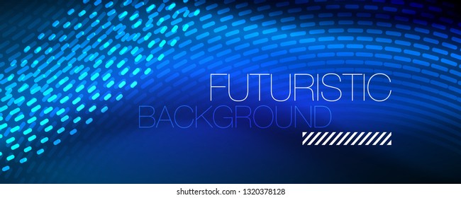 Glowing light particles in dark neon space, magic glow shiny abstract background. Vector design