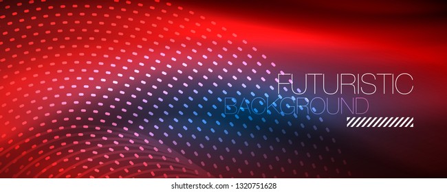 Glowing light particles in dark neon space, magic glow shiny abstract background. Vector design