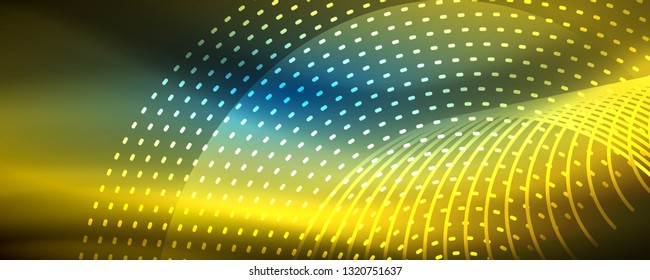 Partículas de luz brillantes en el espacio de neón oscuro, fondo abstracto brillante mágico. Diseño de vectores
