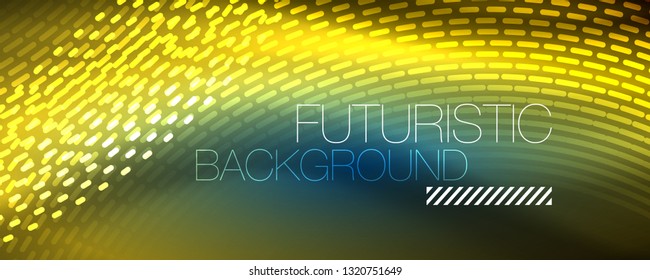 Glowing light particles in dark neon space, magic glow shiny abstract background. Vector design