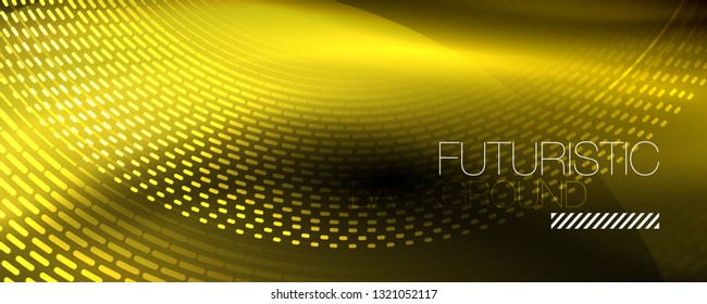 Glowing light particles in dark neon space, magic glow shiny abstract background. Vector design