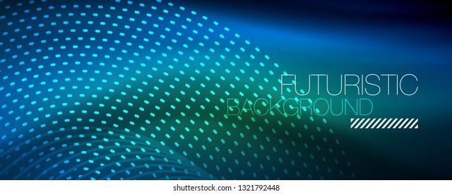 Partículas de luz brillantes en el espacio de neón oscuro, fondo abstracto brillante mágico. Diseño de vectores