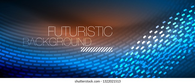 Partículas de luz brillantes en el espacio de neón oscuro, fondo abstracto brillante mágico. Diseño de vectores