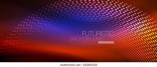 Partículas de luz brillantes en el espacio de neón oscuro, fondo abstracto brillante mágico. Diseño de vectores