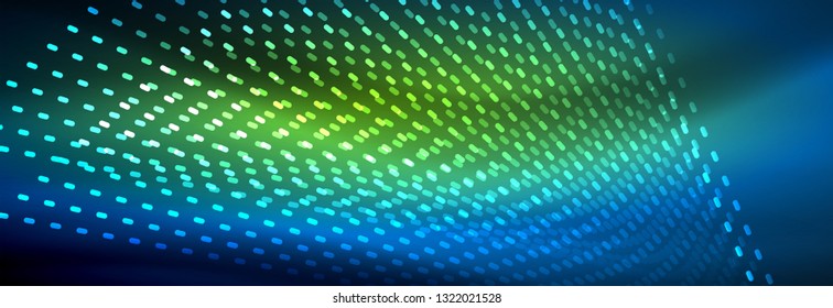 Glowing light particles in dark neon space, magic glow shiny abstract background. Vector design