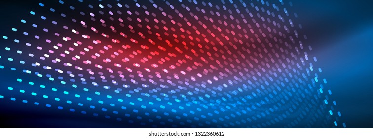 Partículas de luz brillantes en el espacio de neón oscuro, fondo abstracto brillante mágico. Diseño de vectores