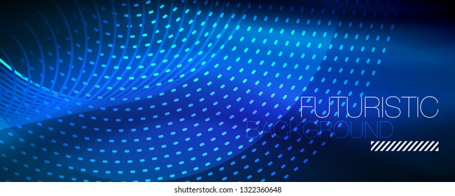 Glowing light particles in dark neon space, magic glow shiny abstract background. Vector design