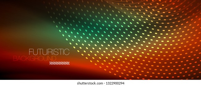 Glowing light particles in dark neon space, magic glow shiny abstract background. Vector design