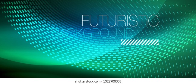 Glowing light particles in dark neon space, magic glow shiny abstract background. Vector design