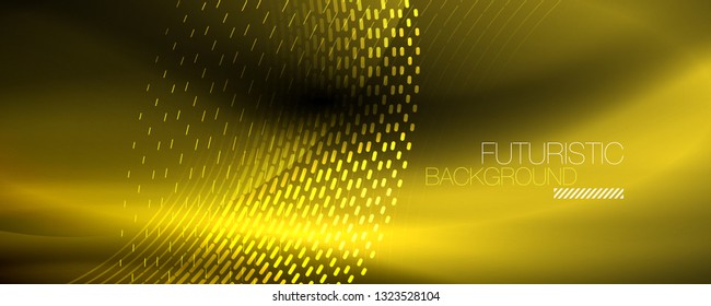 Glowing light particles in dark neon space, magic glow shiny abstract background. Vector design
