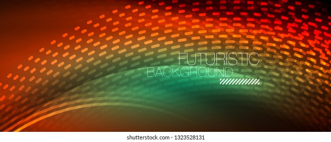 Glowing light particles in dark neon space, magic glow shiny abstract background. Vector design