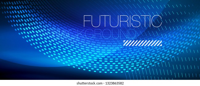 Glowing light particles in dark neon space, magic glow shiny abstract background. Vector design