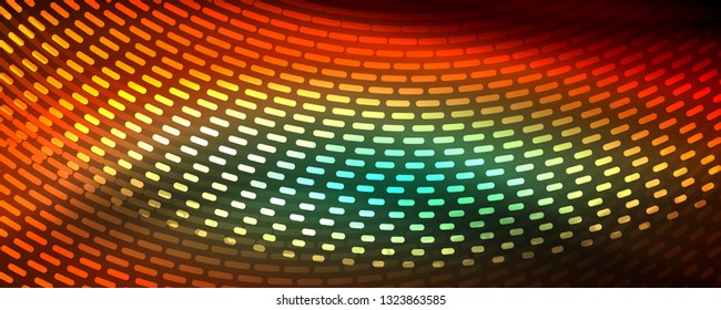 Glowing light particles in dark neon space, magic glow shiny abstract background. Vector design