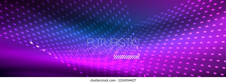 Glowing light particles in dark neon space, magic glow shiny abstract background. Vector design