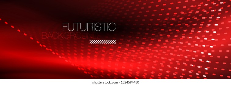 Glowing light particles in dark neon space, magic glow shiny abstract background. Vector design
