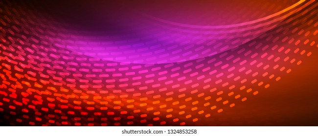 Glowing light particles in dark neon space, magic glow shiny abstract background. Vector design