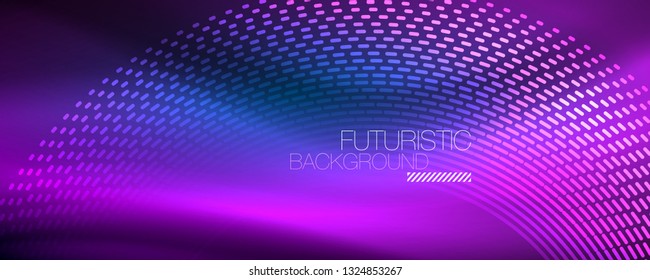 Glowing light particles in dark neon space, magic glow shiny abstract background. Vector design