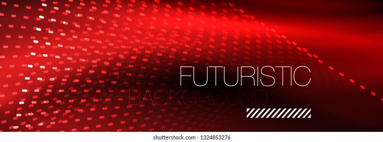 Glowing light particles in dark neon space, magic glow shiny abstract background. Vector design