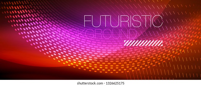 Glowing light particles in dark neon space, magic glow shiny abstract background. Vector design