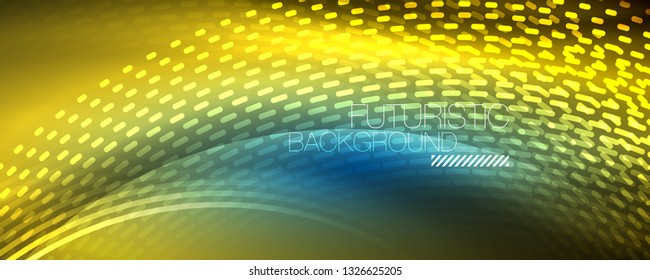 Glowing light particles in dark neon space, magic glow shiny abstract background. Vector design