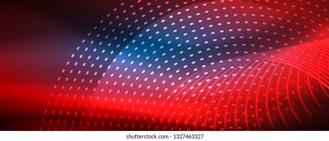 Glowing light particles in dark neon space, magic glow shiny abstract background. Vector design