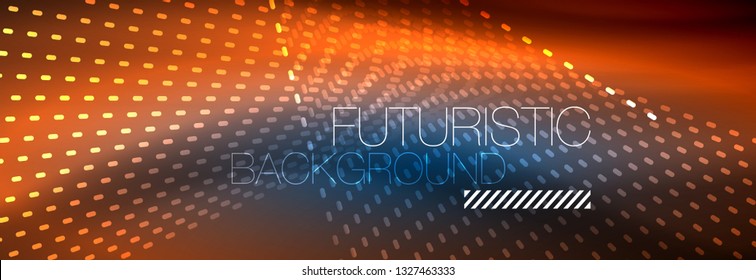 Glowing light particles in dark neon space, magic glow shiny abstract background. Vector design