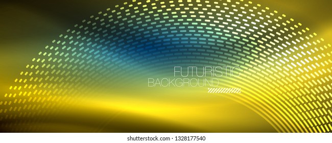 Glowing light particles in dark neon space, magic glow shiny abstract background. Vector design