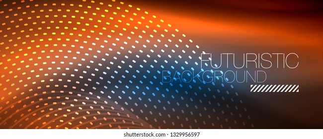 Glowing light particles in dark neon space, magic glow shiny abstract background. Vector design