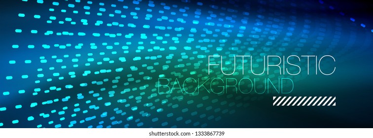 Glowing light particles in dark neon space, magic glow shiny abstract background. Vector design