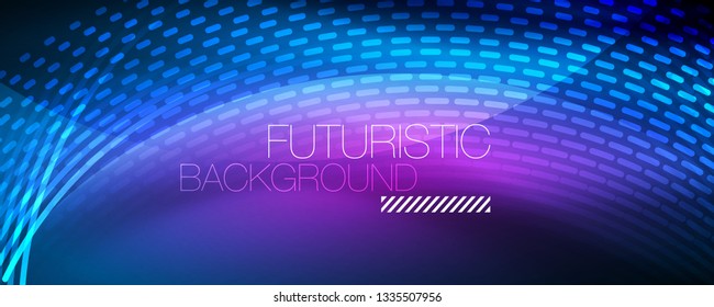 Glowing light particles in dark neon space, magic glow shiny abstract background. Vector design