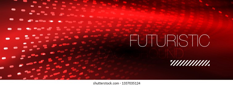 Partículas de luz brillantes en el espacio de neón oscuro, fondo abstracto brillante mágico. Diseño de vectores