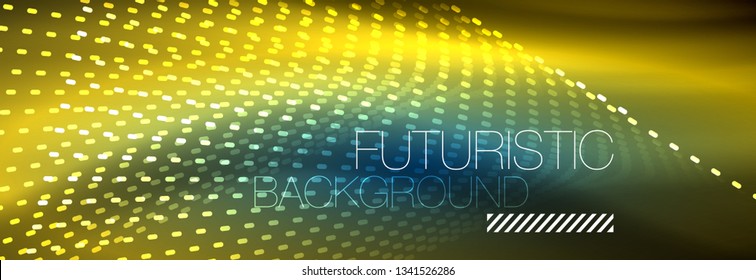Glowing light particles in dark neon space, magic glow shiny abstract background. Vector design