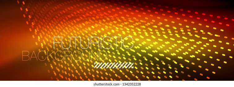Partículas de luz brillantes en el espacio de neón oscuro, fondo abstracto brillante mágico. Diseño de vectores